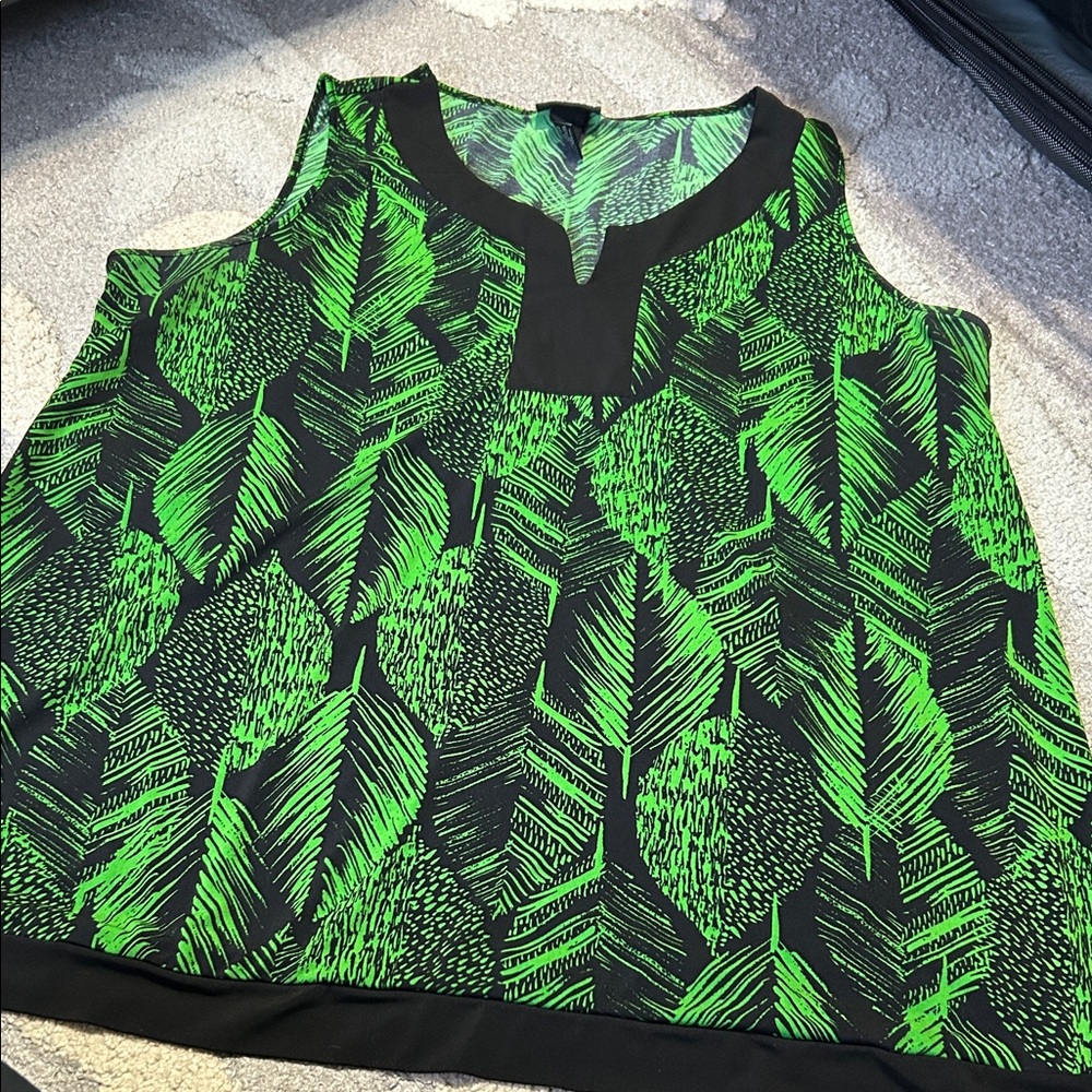Lane Bryant Vibrant Green and Black Leaf Blouse